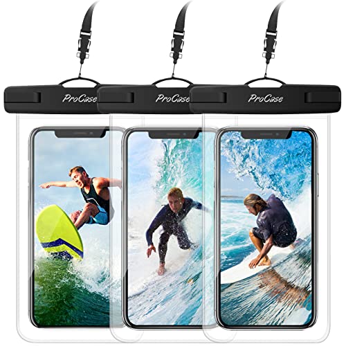 Image of Procase Polyvinyl Chloride Universal Waterproof Pouch Cellphone Dry Bag Underwater Case For Iphone 11 Pro Max /Xs Max /Xr /8 /Se 2020|Galaxy S20 Ultra / S20+ /Note10+ S9 S8+|Pixel Up To 6.9 inch-3 Pack|Clear