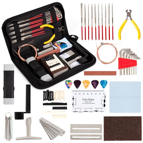 72PCS Guitar Repairing Tools Kit with Carry Bag, Guitar Maintenance Kit, Acoustic Electric guitar Ukulele Bass Banjo Maintenance Tool with Ruler Gauge Measuring Tool