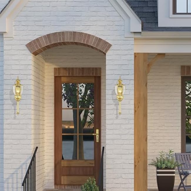 Livex Lighting 2112-02 Outdoor Wall Lantern with Clear Beveled Glass Shades, Polished Brass