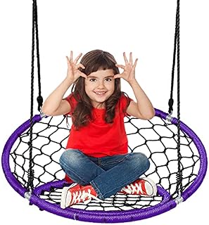 COSTWAY Web Swing Chair, Kids Tree Net Swings with Length Adjustable Ropes, Round Hanging Seat Nest Swing for Park Backyard Playground (Purple)
