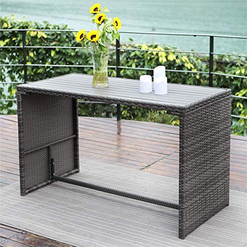 Image of Wisteria Lane 5 Pcs Patio Furniture Dining Set Outdoor All-Weather Square Wicker Dining Table and Chairs with Ottoman Cushioned Stool,Grey Wicker