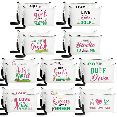 R HORSE 20Pcs Golf Makeup Bag for Girls, Golf Gifts Teen Canvas Cosmetic Bag With Zipper Funny Travel Bags Toiletry Pouch Accessories for Team Players Lover