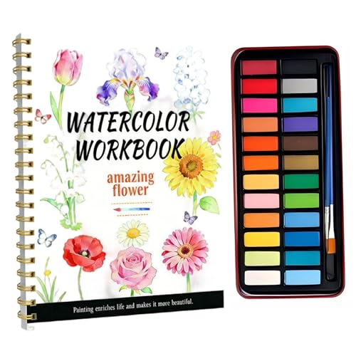 Cahier d'exercices d'aquarelle pour adultes avec kit de peinture 24 couleurs