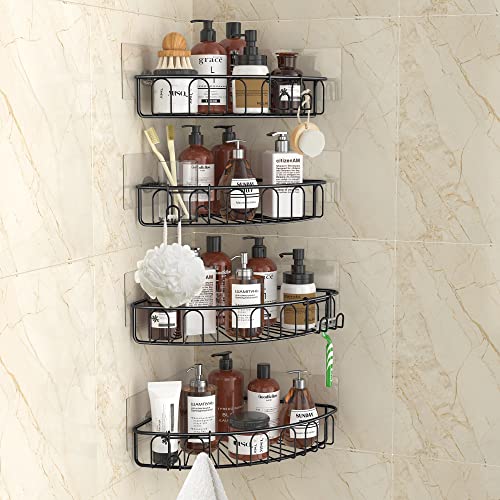 Orimade 2-Tier Corner Shower Caddy Bundle with 4-Tier Organizer Black corridors Rustproof