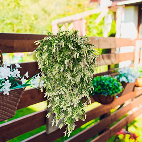 Zfprocess Fake Hanging Flower, 2Pcs Artificial Lavender Bouquet Vine Hanging Plants Fake Ivy Vine Leaves For Patio Home Bedroom Wedding Indoor Outdoor Wall Decor(White) #TOP1