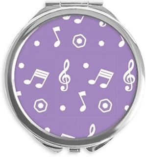 White Music Notes Purple Hand Compact Mirror Round Portable Pocket Glass