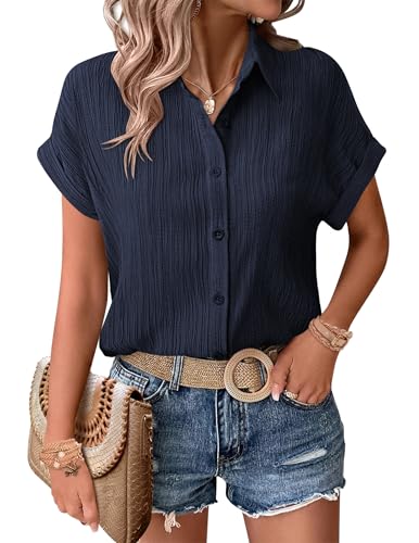 Chemise boutonnée femme à manches courtes Zeagoo et col texturé chic