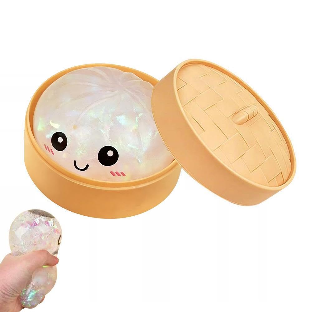 Glitter Dumpling Squishies, 2026 Upgrade Dumpling Squishies Mystery Box, Colorful Dumplings Stress Balls Fidget Sensory Toy, Stocking Stuffers with Food Steamer Stretchy Desk Toys (Clear Pink) — view 13