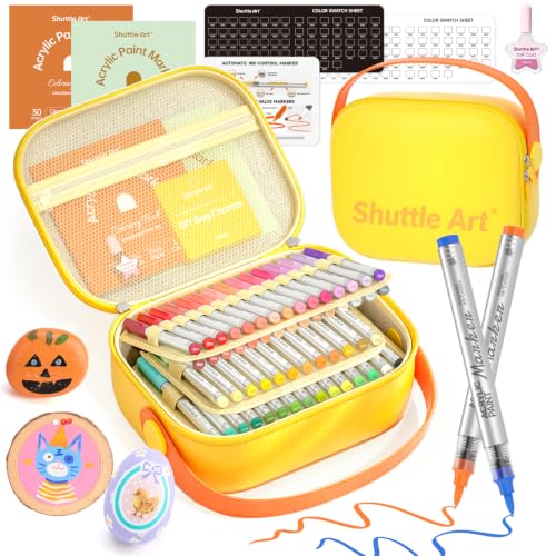 Image of Shuttle Art 72 Colors Acrylic Paint Markers, Automatic Ink Control Brush Tip Pens for Rock Painting, Ceramic, Wood, Canvas, Glass, Stone, Fabric, Card Making, DIY Crafts