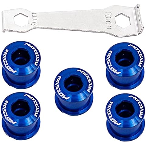 YBEKI Chainring Bolts for Road MTB Bicycle Single Chainring and Double Chainring Bolts with Mounting Wrench (Blue, Double Chainring Bolts) Cover