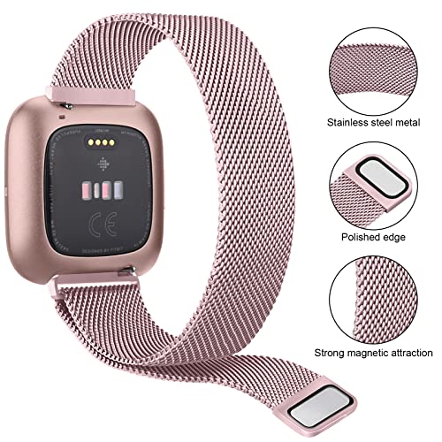 Tobfit Metal Magnetic Band For Fitbit Versa 2 Watch Strap For Women Men, Stainless Steel Mesh Loop Watch Strap For Fitbit Versa 2 / Fitbit Versa/Fitbit Versa Lite, Small (Rose Gold) #TOP2