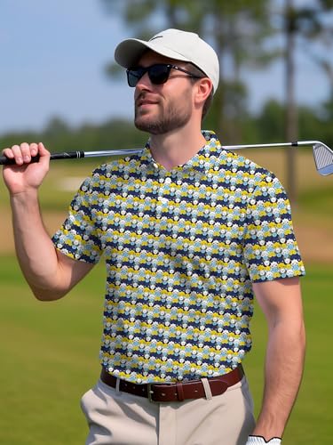 Image of PAGYMO Funny Golf Shirts for Men Crazy Printed Pattern Novelty Moisture Wicking Performance Mens Polo Shirt