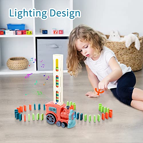 Qktyb Domino Train Blocks Set, Electric Domino Train Toy With 80 Pcs Domino Blocks Automatic Domino Laying Train With Light And Sound Educational Construction And Stacking Toys For Boys Girls #TOP2