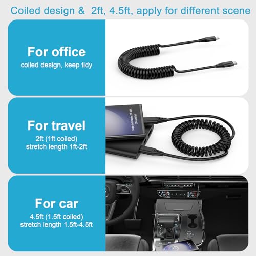 image for FiveBox 2ft/4.5ft Fast Coiled USB Type C to C Cable for iPhone 15 Plus