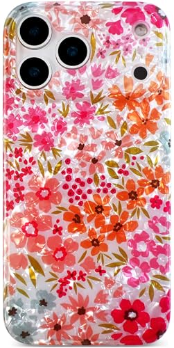 Qokey Case for iPhone 17 Pro Max 6.9" - Sparkle Bling Floral Design Scratch-Resistant, Clear Anti-Yellowing Shell, Military-Grade Shockproof Protection, Soft-Touch Slim Lightweight Cover, Pink Flower