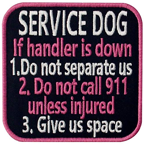 Service Dog If Handler is Down Vests/Harnesses Emblem Embroidered Fastener Hook & Loop Patch - Pink