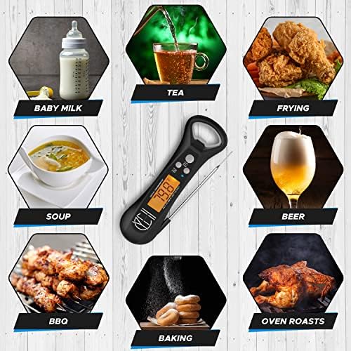 Can You Handle it! Digital Meat Thermometers, Cooking Thermometer IP67 Waterproof, Foldable Long Probe, Auto On/Off, Display Digital Food Thermometer for Cooking, BBQ, Water, Meat, Milk (Black)