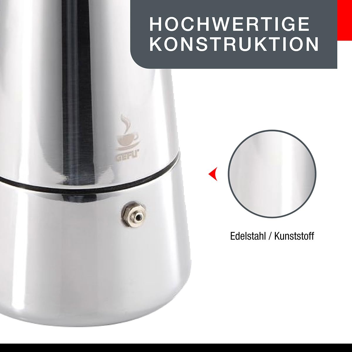 GEFU GE16150 Emilio Cafetière Italienne avec 4 Tasses Acier Inoxydable Inox 11,5 x 9,4 x 18,2 cm