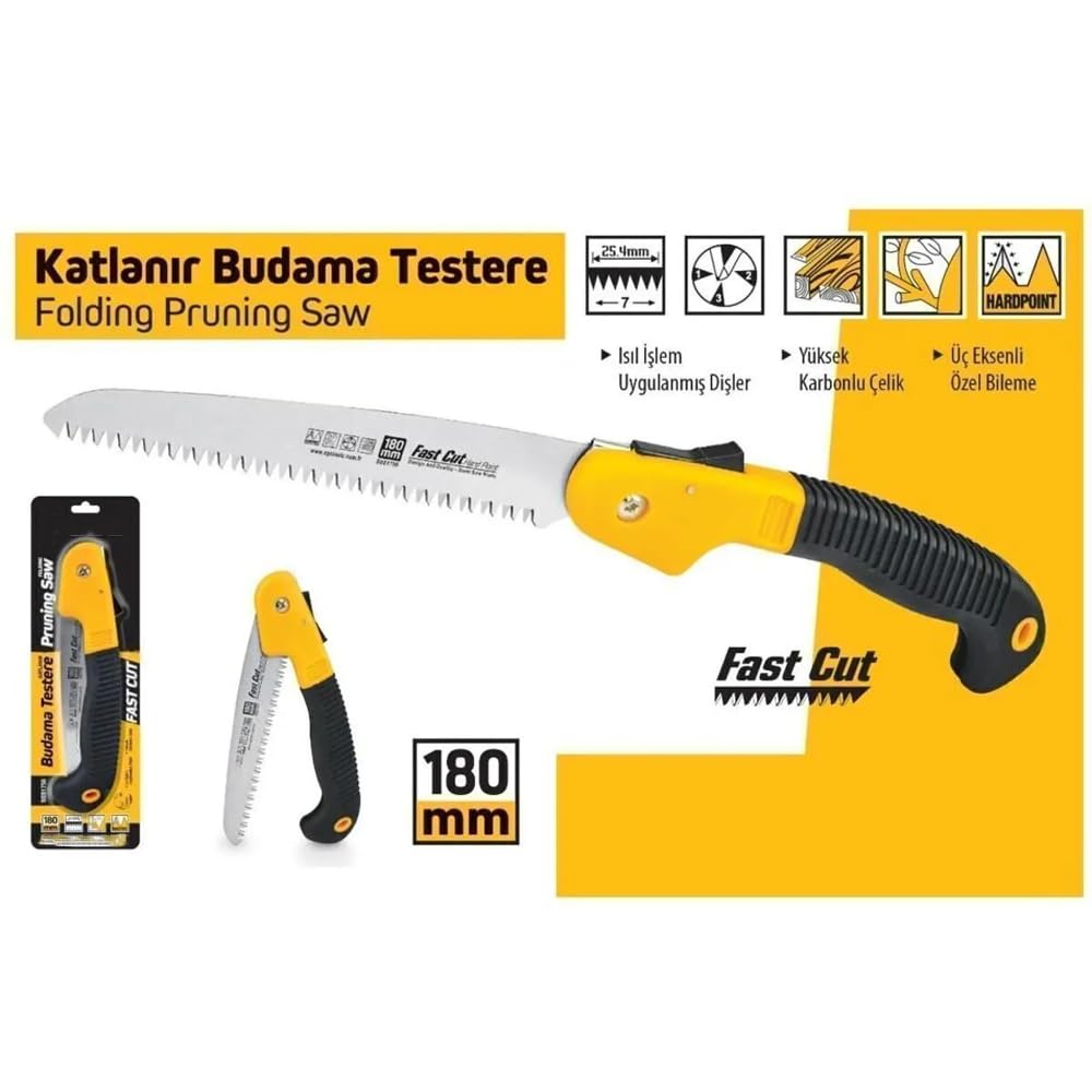 GüncelÇarşı Katlanır Budama Testeresi 180 Mm, Yüksek Karbonlu Çelikten İmal Edilmiş, Taşlanmış Krom Kaplı Yüzey