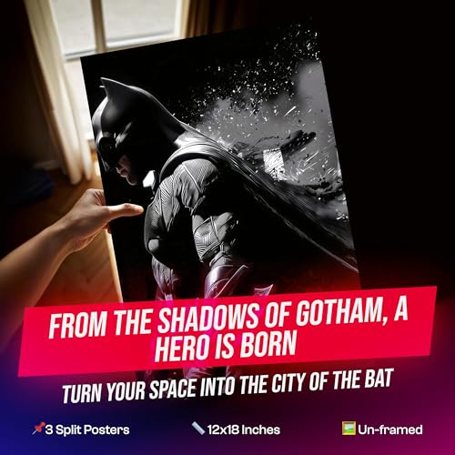 Image of Dark Vigilante Superhero Inspired 3-Split Wall Poster Set | 12x18 Inch Each Panel | 36x18 Inch Combined | Cinematic Shadow Hero Wall Art for Bedroom, Gaming Room & Man Cave