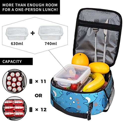 Blue Sea Unicorn Narwhal Lunch Box Insulated Reusable Lunch Bag Cooler Bag For Women Men Work Picnic Hiking #TOP3