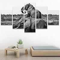 SIGNWIN 5 Panel Canvas Wall Art Animals Black and White Dramatic Duotone Modern Artwork for Home Decorations Ready to Hang - 60