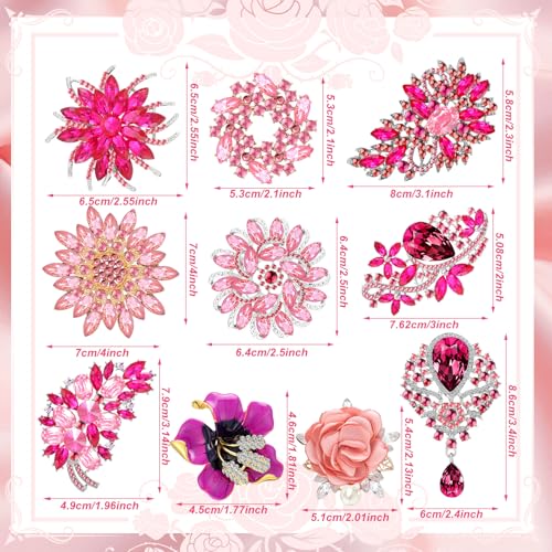 10 Pcs Brooches for Women Elegant Rhinestone Bouquet Brooch Pin Crystal Flower Brooch Pink snowflake pin for Wedding Bridal Dress Corsage Bouquet Coats Jackets Sweaters Clothing Accessories2