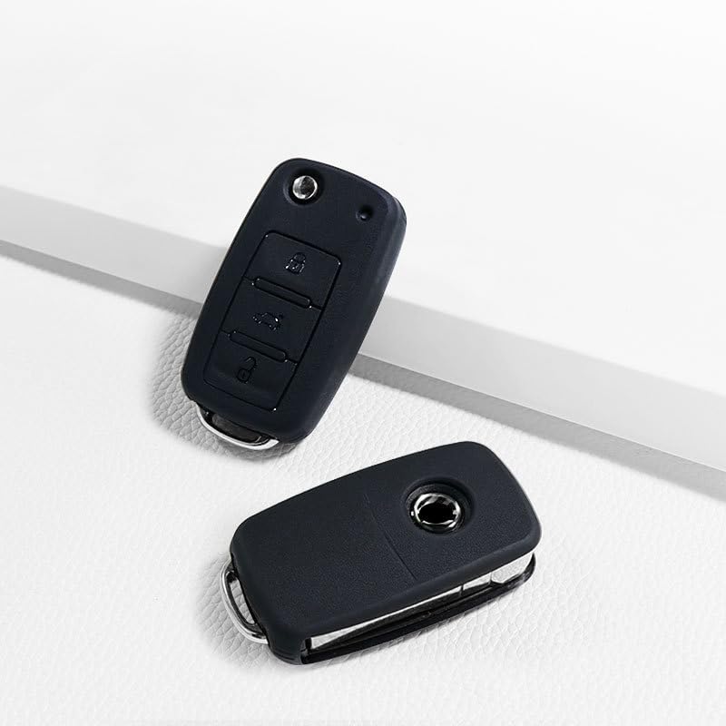 Image of JVCV Soft TPU Key Cover Compatible with Volkswagen Polo, Vento, Jetta, Ameo, Passat & Skoda Rapid, Laura, Superb, Octavia, Fabia, Yeti Folding Key | Scratch-Resistant Case (2 Pack - Matte Black)