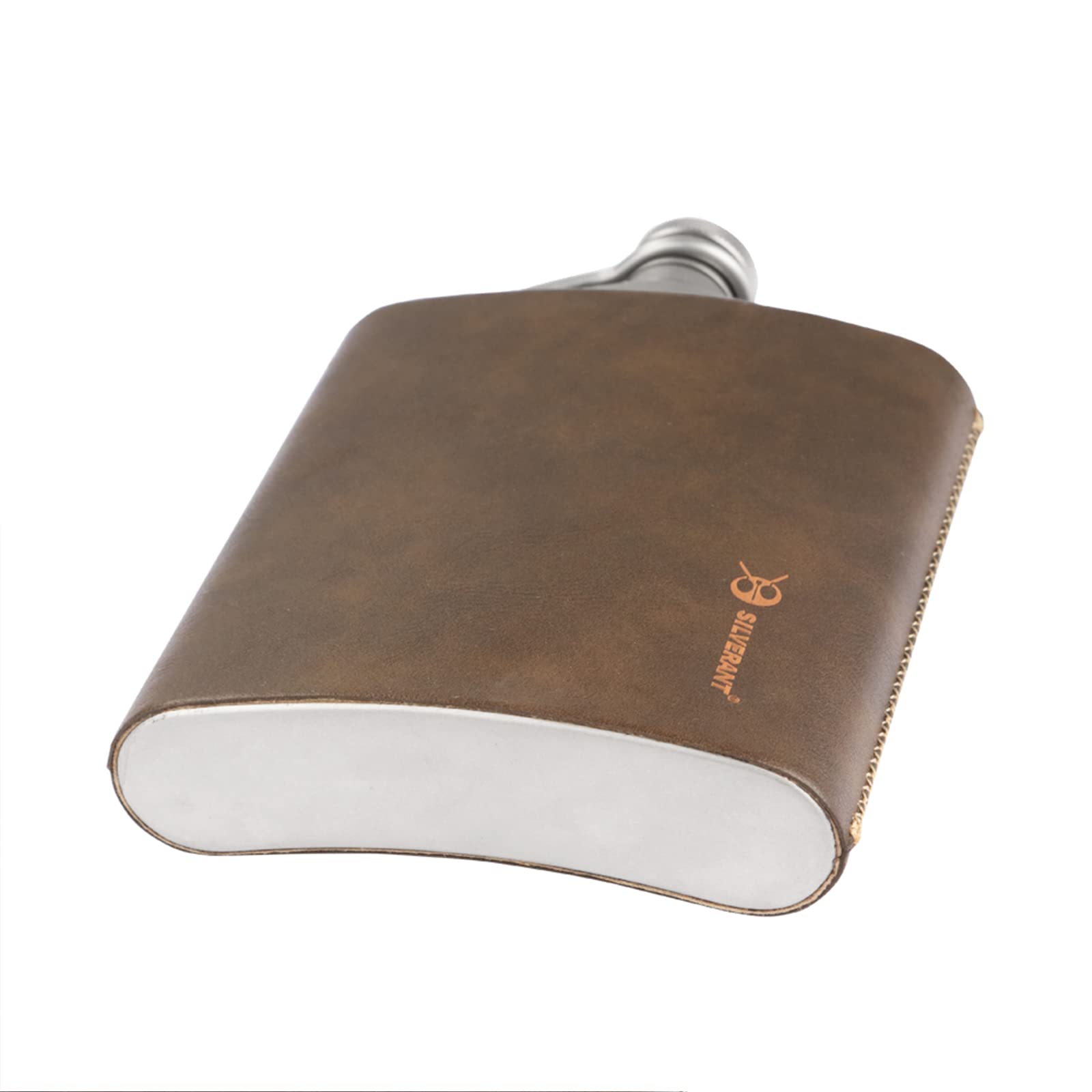 SILVERANT Flasque en titane avec entonnoir et bouchon à vis pour camping, randonnée, voyage, extérieur (220 ml, cuir)