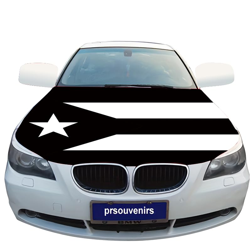 Puerto Rico Black & White Flag Car Hood Cover – 4' x 5.25', Durable Polyester Spandex, Stretchable, Vibrant Colors, Universal Fit, Patriotic Car Accessories for Cars, Trucks & SUVs