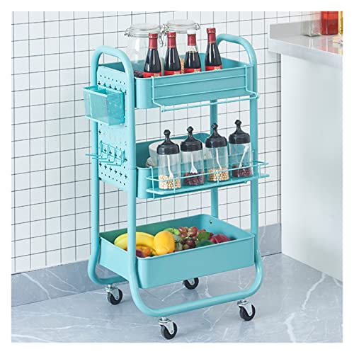 Carrito utilitario rodante de 3 niveles con cestas extraíbles, fácil montaje, carrito de almacenamiento resistente con ruedas para el hogar, oficina, aula, color blanco
