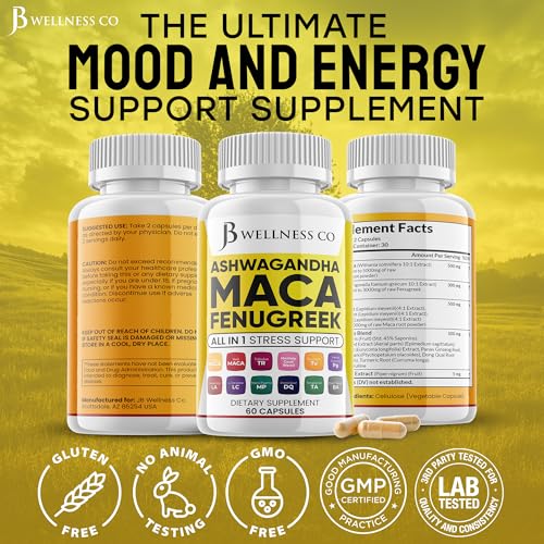 image for JB WELLNESS CO Ashwagandha Maca Root Fenugreek Supplement with Tongkat