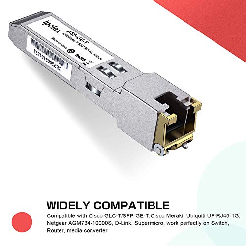 Ipolex-1G-SFP-a-RJ45-Modulo-1000Base-T-SFP-Mini-GBIC-Transceptor-para-Cisco-GLC-TSFP-GE-T-Ubiquiti-UF-RJ45-1G-D-Link-Supermicro-Netgear-AGM734-TP-Link-Broadcom-Linksys-Open-Switch-100m