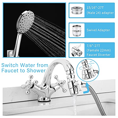 Sink Faucet Sprayer Hose Attachment - Faucet Extension Rinser for Bathtub Bathroom Kitchen Laundry Tub, w/ 360 Swivel Aerator, Faucet Diverter, 6.5ft Hose, 6-Spray Shower Head for Delta Moen