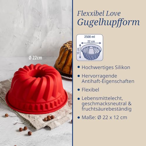 Foto von Dr. Oetker Silikon-Gugelhupf Flexxibel Love Ø22 cm – Backform aus Platinsilikon, vielseitig einsetzbar, ideal für kleine Kuchen, Eis & Desserts