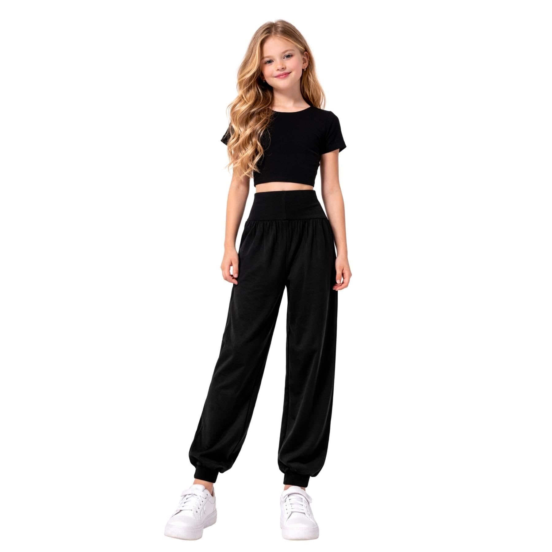 Conjunto de crop top neón y leggings de camuflaje negros para niñas de 7 a 8 años 7