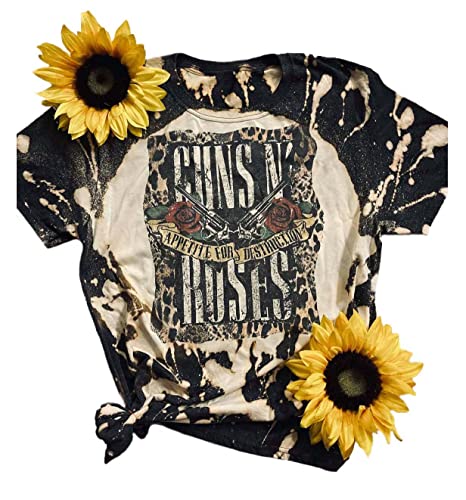 Rock Music Bleached T-Shirt Women Vintage Graphic Rock Concert Band Tee Tops Casual Band Music Lovers T-Shirt