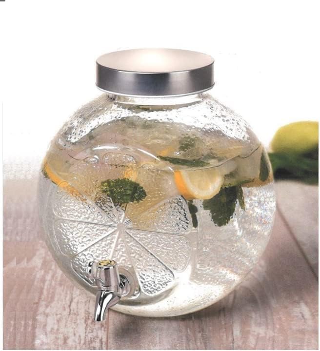 Image of Bellemax 3 LTR Glass Beverage Mosambi Shaped Dispenser with Tap, Drink Dispensers for Beer, Water, Cocktails, Detox Drinks & More Perfect for Parties,Bars,Restaurants,Decoration,Daily Use (BX-08)