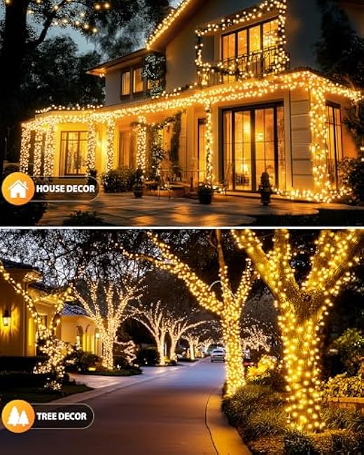 Brightown 2 Pack Solar String Lights for Outside, 92Ft 240 LED Solar Lights Outdoor Waterproof with 8 Modes, Solar Outdoor String Light for Patio Yard Tree Garden Party Decorations, Warm White
