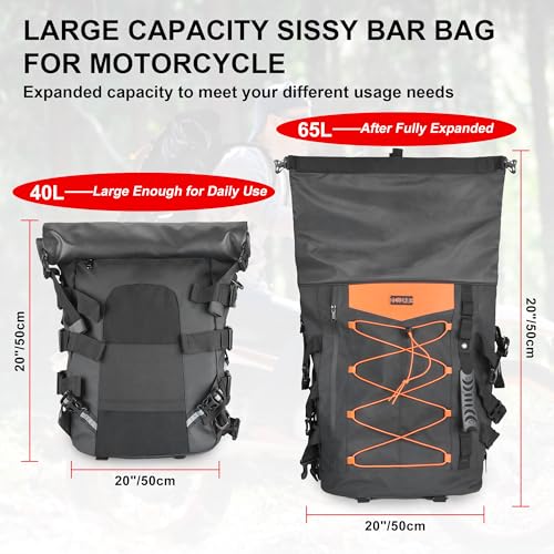 Bolsa para Sissy Bar Expandible Goldfire para Motocicleta, Resistente al Clima, Capacidad de 40L-65L, Color Negro miniatura 4