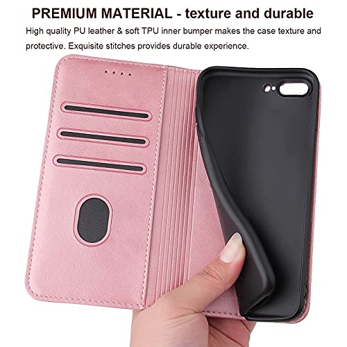Tohulle Iphone 7 Plus Case, Iphone 8 Plus Case, Premium Pu Leather Wallet Case With Card Holder Kickstand Built-In Magnetic Closure Flip Folio Phone Cover For Iphone 7 Plus/8 Plus - Rose Gold #TOP1