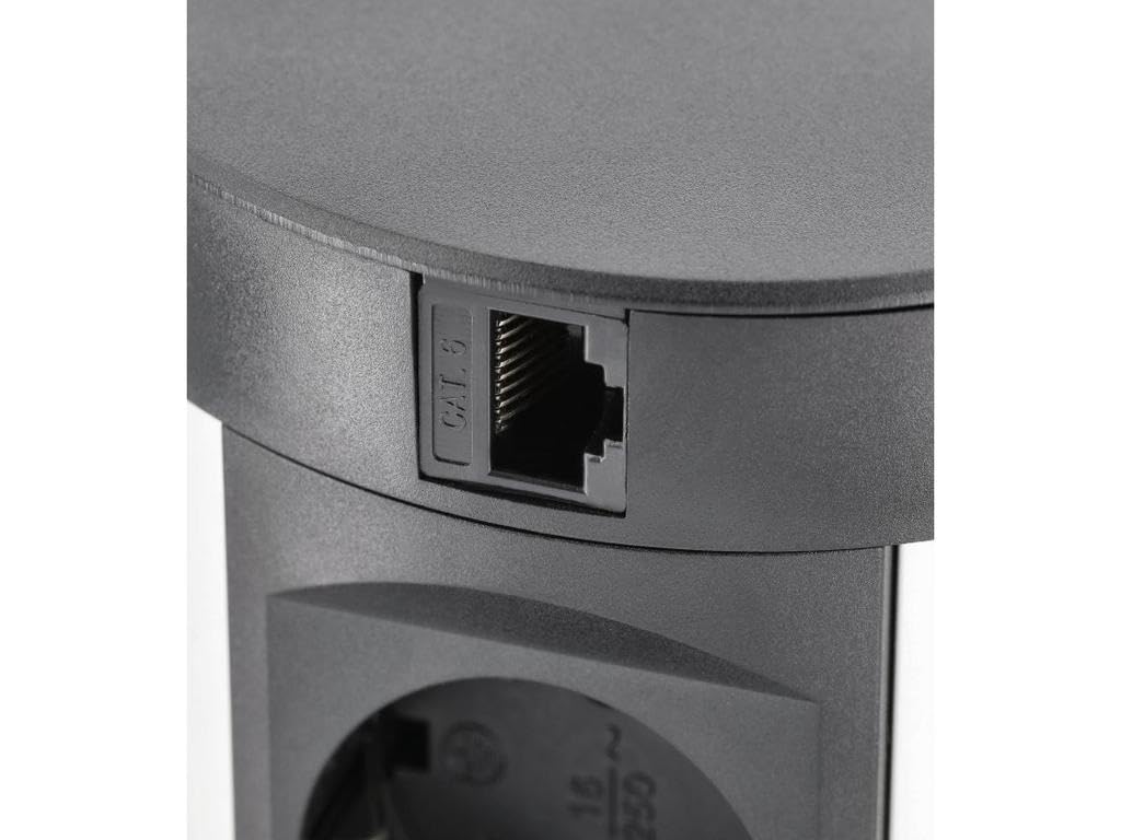 GTV Prise de table encastrable Comfort Plus 120 mm, 4 x français, 2 x USB, 2 x RJ45, charge à induction 5 W, câble de 1,5 m, noir - Solution élégante et puissante