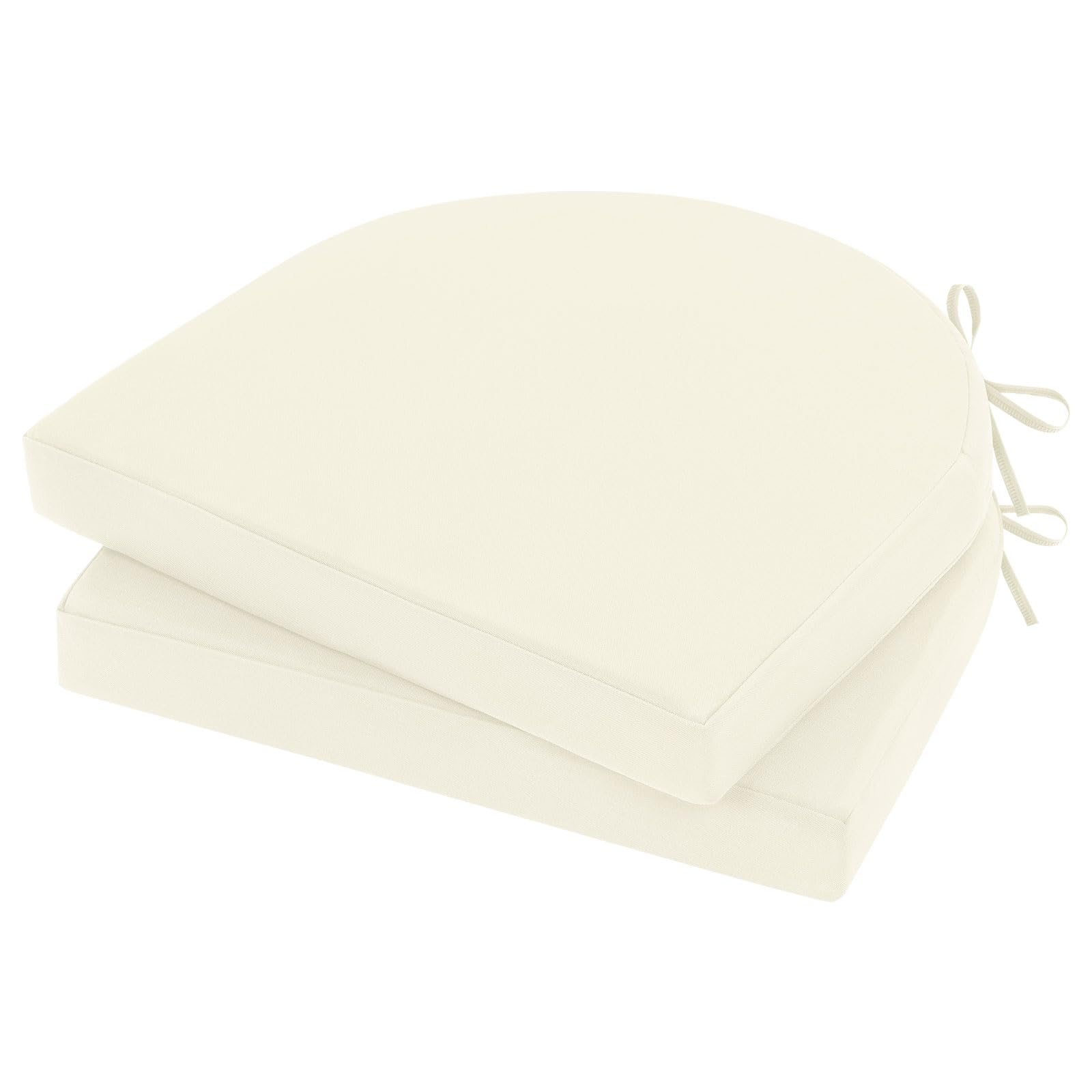topotdor outdoor chair cushions set of 2, 17"x16"x2" waterproof patio chair cushions for outdoor furniture, round corner outdoor seat cushions color fastness chair pads with ties, cream