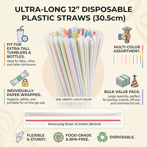 100 pitillos desechables 12in para vaso 40oz color miniatura 2