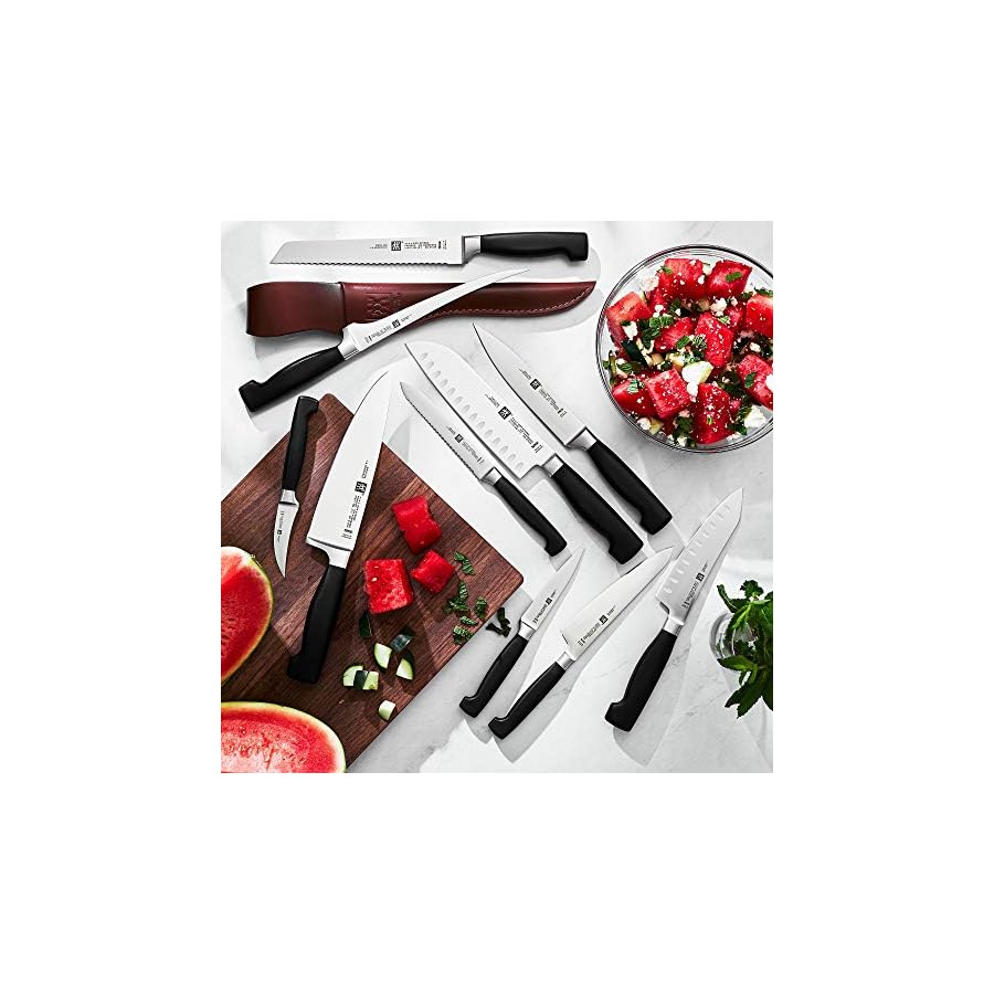 ZWILLING-Four-Star-7-inch-Hollow-Edge-Santoku-Knife-BlackStainless-Steel ZWILLING Four Star 7-inch Hollow Edge Santoku Knife, Black/Stainless Steel