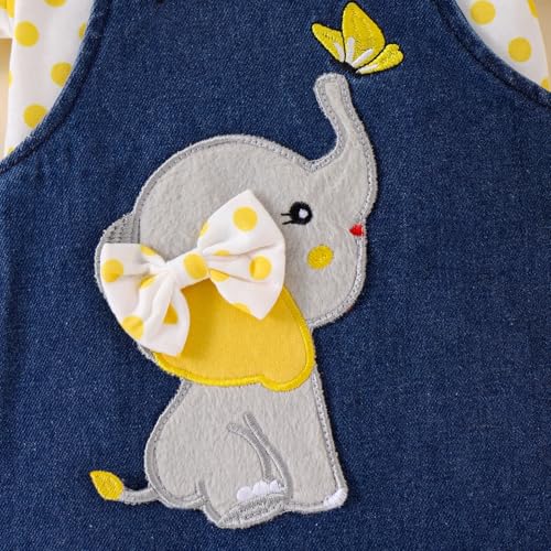 Image of Baby Girl Clothes Newborn Ruffle Romper Elephant Jeans Skirt 0-18M | Soft Romper, Adjustable Jean Skirt with Headband Elephant Butterfly Design, Snap Closure, Everyday Wear