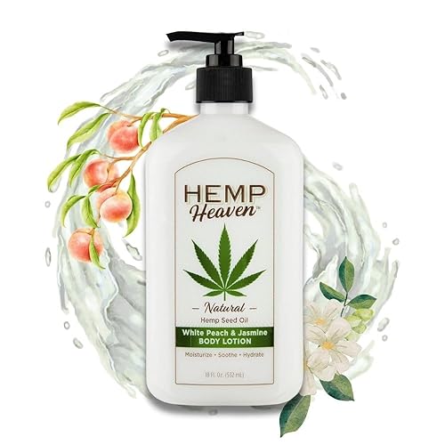 Hemp Heaven Loción corporal hidratante Melocotón Aroma de jazmín hecho con aceite de semilla de cáñamo natural para hombres y mujeres, 18 onzas