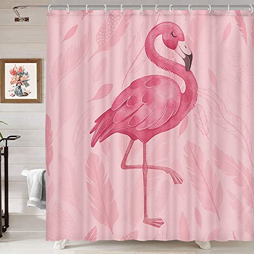 Merchr SHOWER CURTAIN Cute Flamingo Shower Curtains, Modern Art Boho Bath Curtains, Pink Bathroom Accessories Set 71X71 Inches thumb #2