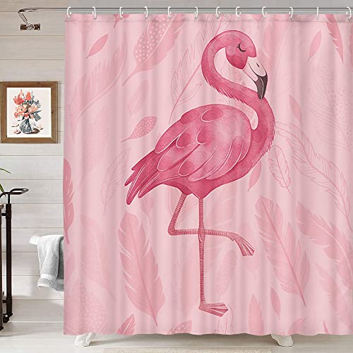 pink flamingo shower curtain - Pink Shower Curtain, Cute Flamingo Shower Curtains, Modern Art Boho Bath Curtains, Pink Bathroom Accessories Set 71x71 Inches