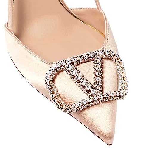 Image of BlingQueen Women Heeled Slingback Sandals Closed Pointed Toe Stiletto High Heels Patent Leather Pumps Slip-On Backless Evening Prom Party Dress Shoes